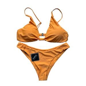 ZAFUL Bikini Set Tie Knot Spaghetti Strap High Cut Orange Swimwear Women's L/8